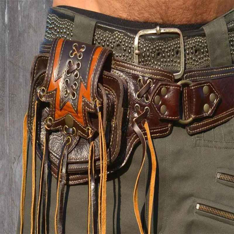 Medieval Gypsy Bohemian Pouch Bag Viking Pocket Belt Leather Wallet Steampunk Pirate Shaman Costume Accessory Cosplay For Adult