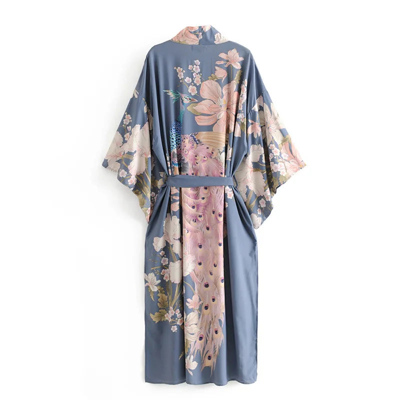 Teal Floral Maxi Kimono – Belted Boho Duster Robe Teal Floral Maxi Kimono – Belted Boho Duster Robe Kimono