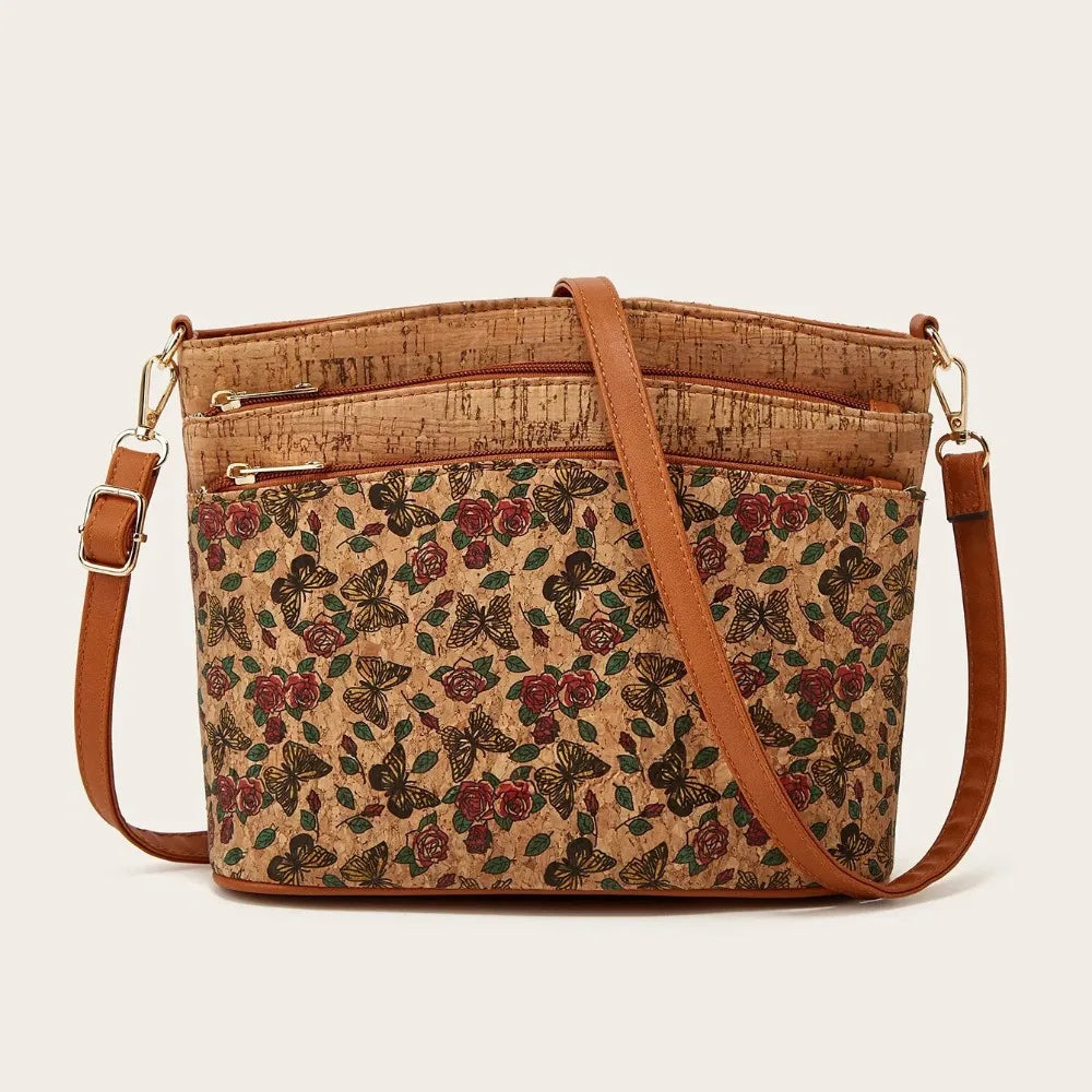 Retro Boho Women's Shoulder Bag Kraft Paper Medium Size Multi-Pocket Casual Gypsy Hippie Ibzia Ethnic Vintage Chic Side Bag