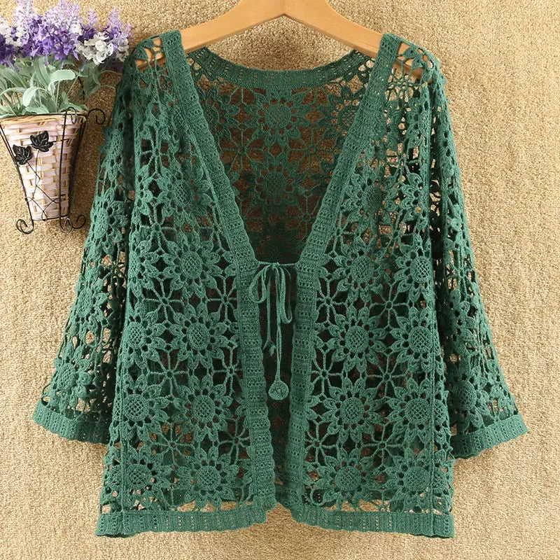 Crochet Lace Tie-Front Cardigan | Boho Festival Layer Crochet Lace Tie-Front Cardigan | Boho Festival Layer Cardigan