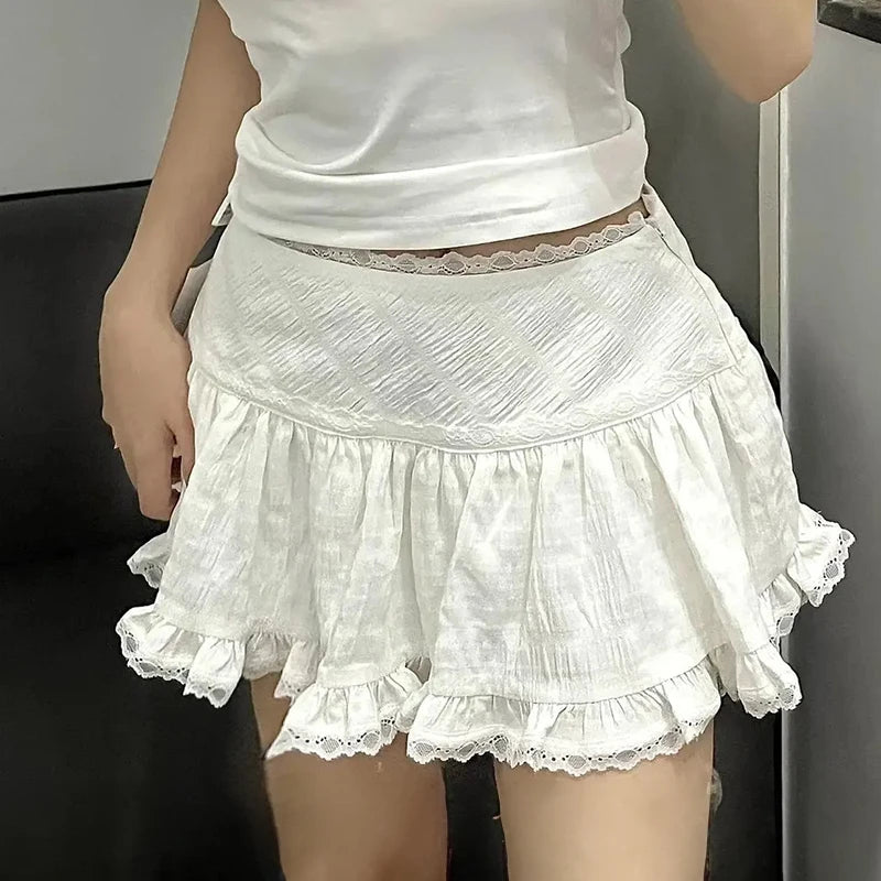 Ethereal White Ruffled Lace Mini Skirt – Fairy Boho Gypsy Essential