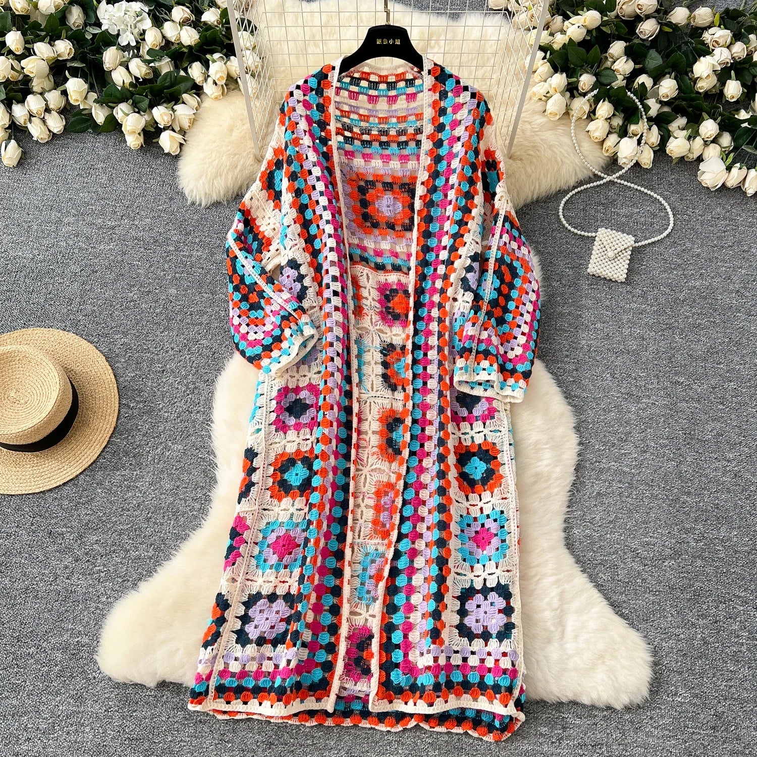 Basics Long Sleeves Vintage Hollow Out Hook Flower Chic Embroidered Knitted Cardigan Top Bohemian Vacation High Street Clothing