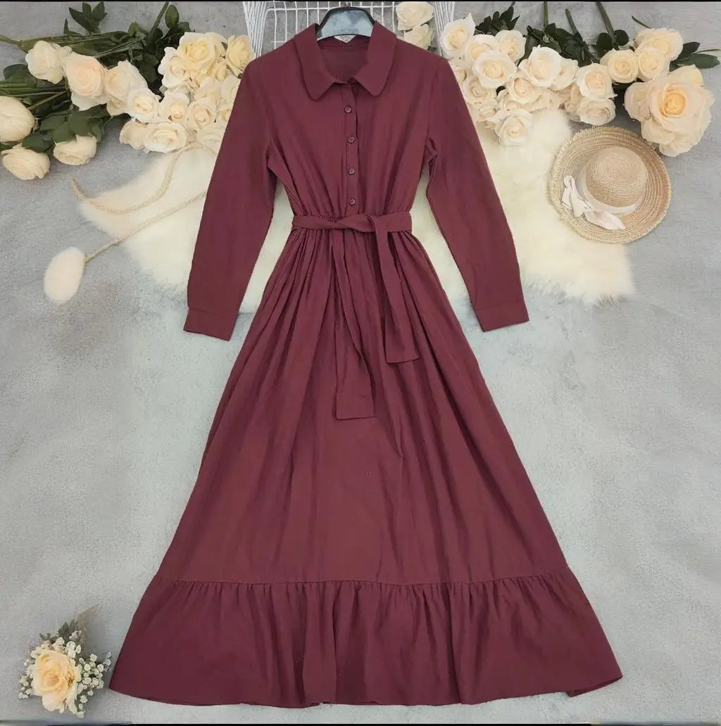 Wanderer’s Linen-Blend Shirt Dress – Rust Red or Oatmeal Cream