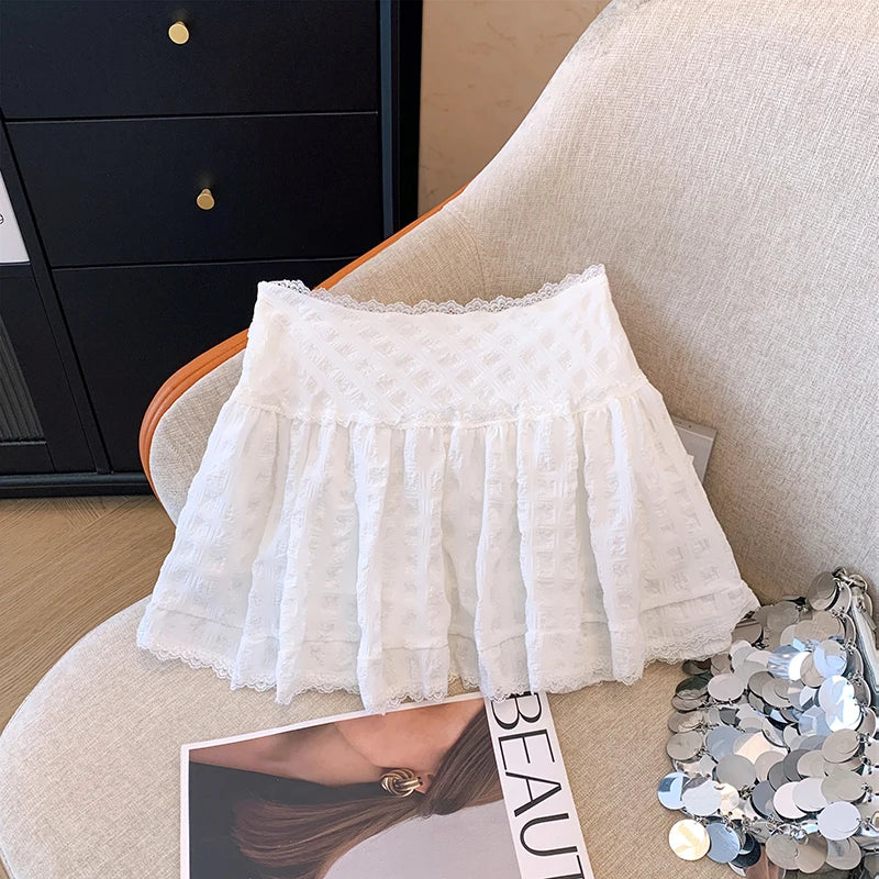 Ethereal White Ruffled Lace Mini Skirt – Fairy Boho Gypsy Essential