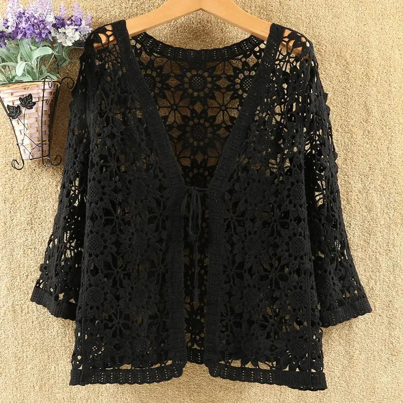 Crochet Lace Tie-Front Cardigan | Boho Festival Layer Crochet Lace Tie-Front Cardigan | Boho Festival Layer Cardigan