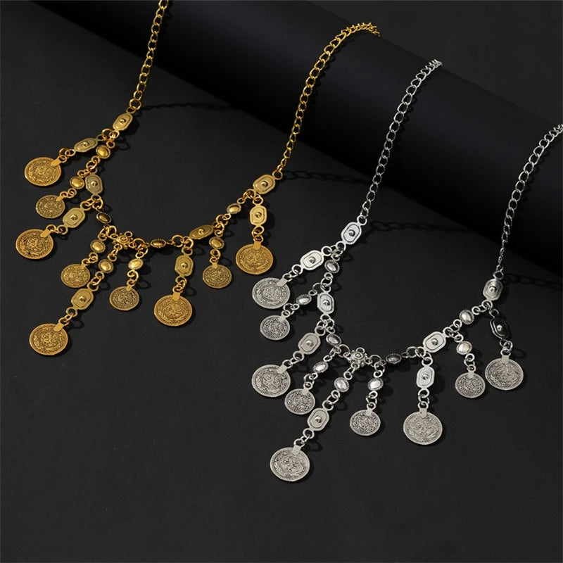 Vintage Coin Charm Layered Necklace – Antique Gold Boho Treasure Vintage Coin Charm Layered Necklace – Antique Gold Boho Treasure Necklace