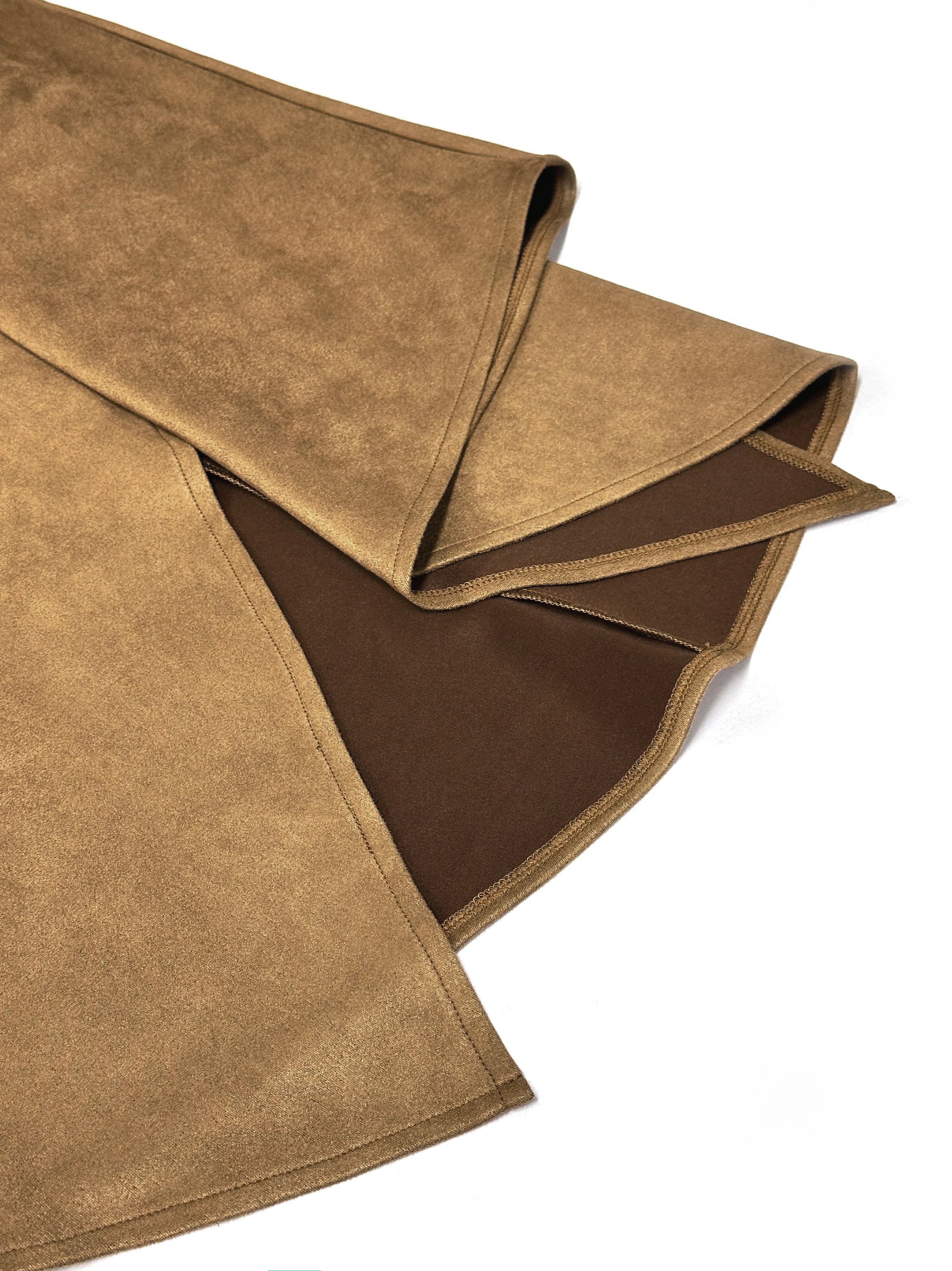 Tan Suede Wrap Asymmetrical Midi Skirt with Tassel Tie – Boho Gypsy Layering Essential