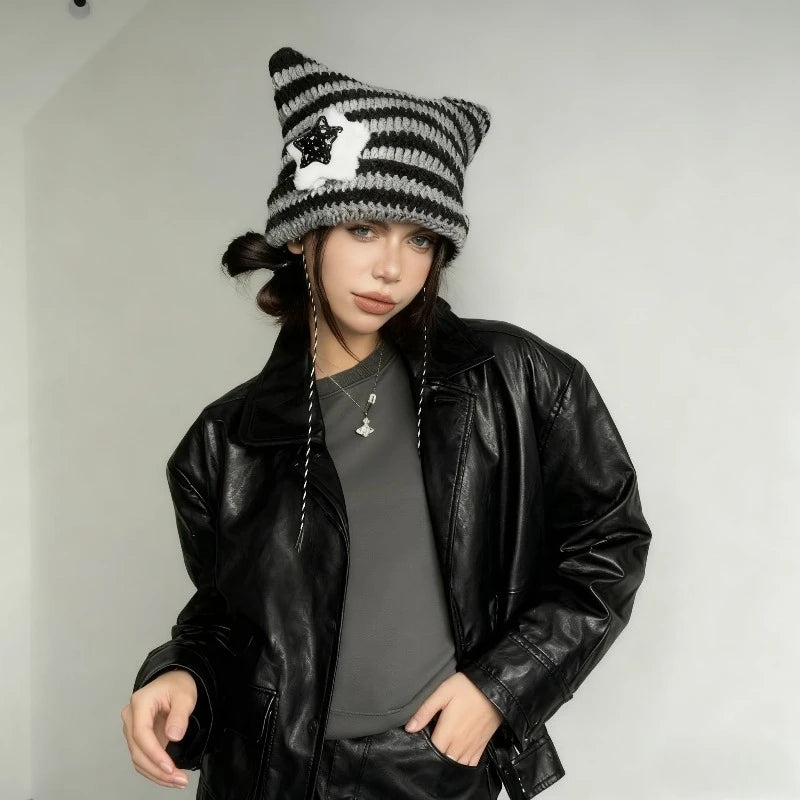 Cat-Ear Striped Beanie with Pom-Poms – 6 Grunge-Fairy Colours (The Cutest Winter Hat You’ll Ever Own) Cat-Ear Striped Beanie with Pom-Poms – 6 Grunge-Fairy Colours (The Cutest Winter Hat You’ll Ever Own) Hats