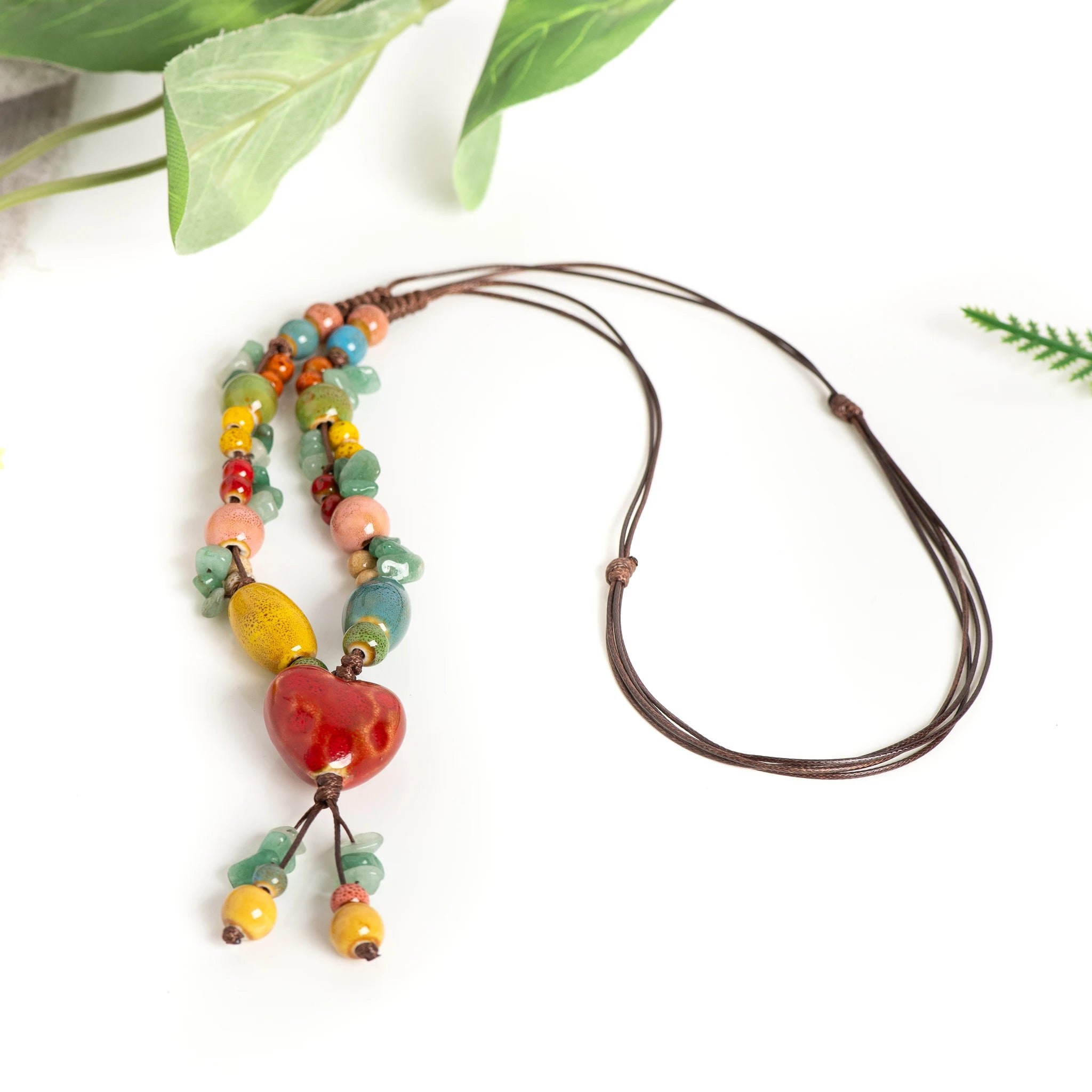 Rainbow Heart Ceramic Pendant Necklace – Handmade Boho Treasure Rainbow Heart Ceramic Pendant Necklace – Handmade Boho Treasure Necklace