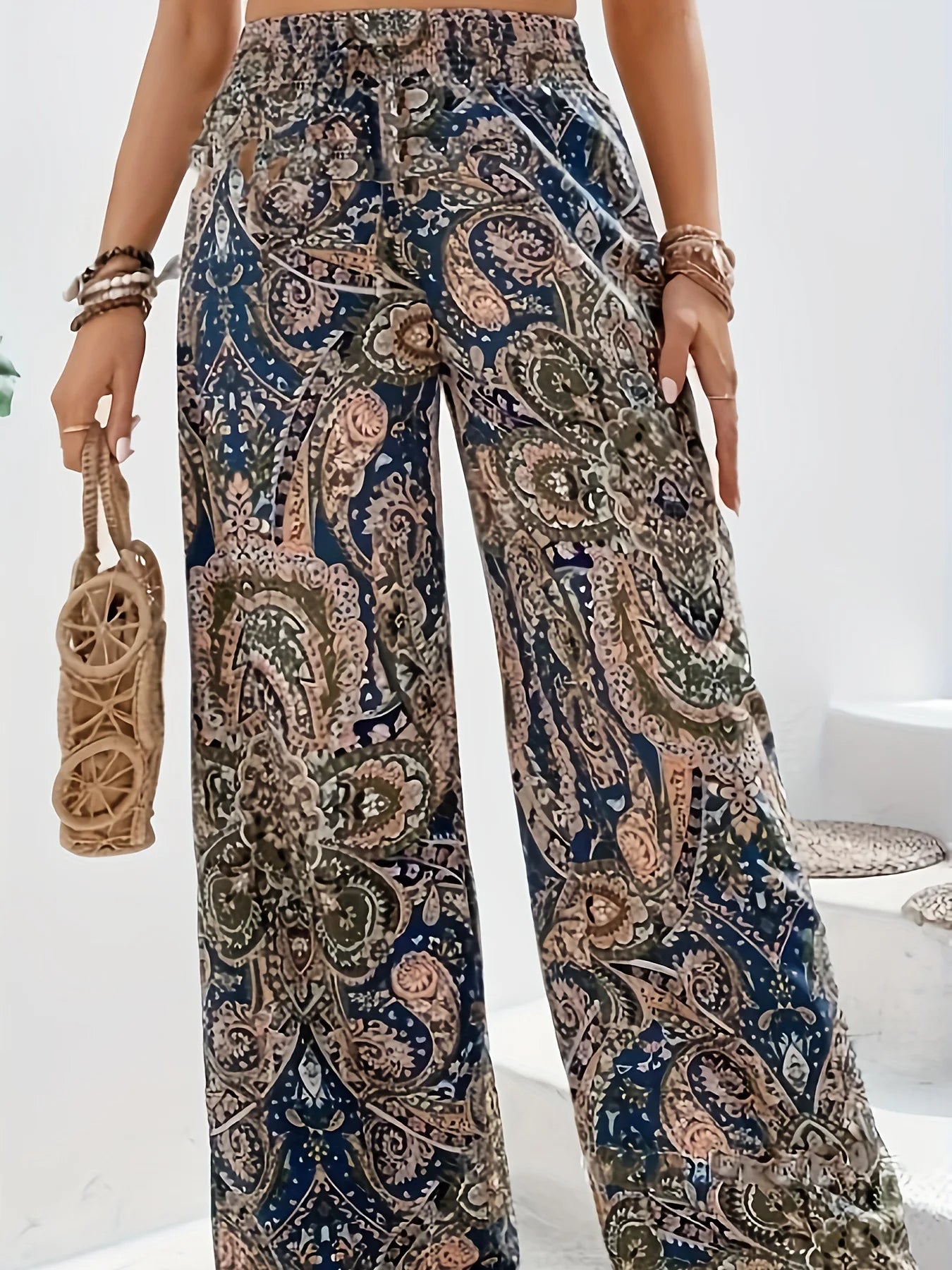 Boho Paisley Palazzo Pants – High-Waist Wide-Leg Lounge Trousers