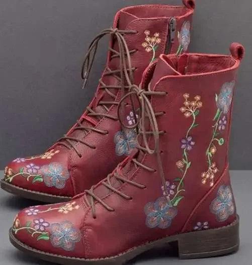 Floral Embroidered Combat Boots – Boho Lace-Up Leather (Brown / Tan / Red / Navy / Olive) Floral Embroidered Combat Boots – Boho Lace-Up Leather (Brown / Tan / Red / Navy / Olive) Boots