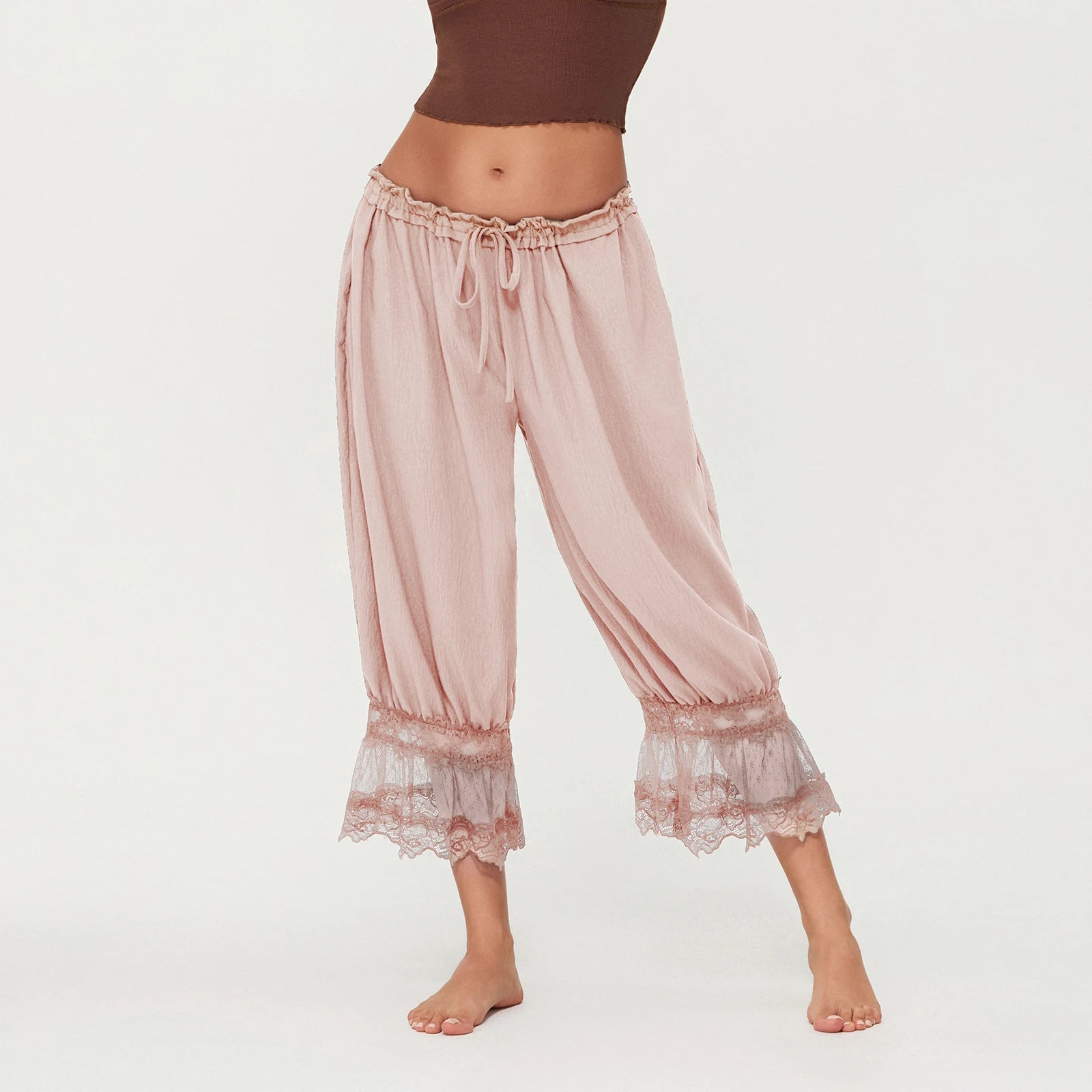 Boho Gypsy Lace Hem Harem Pants