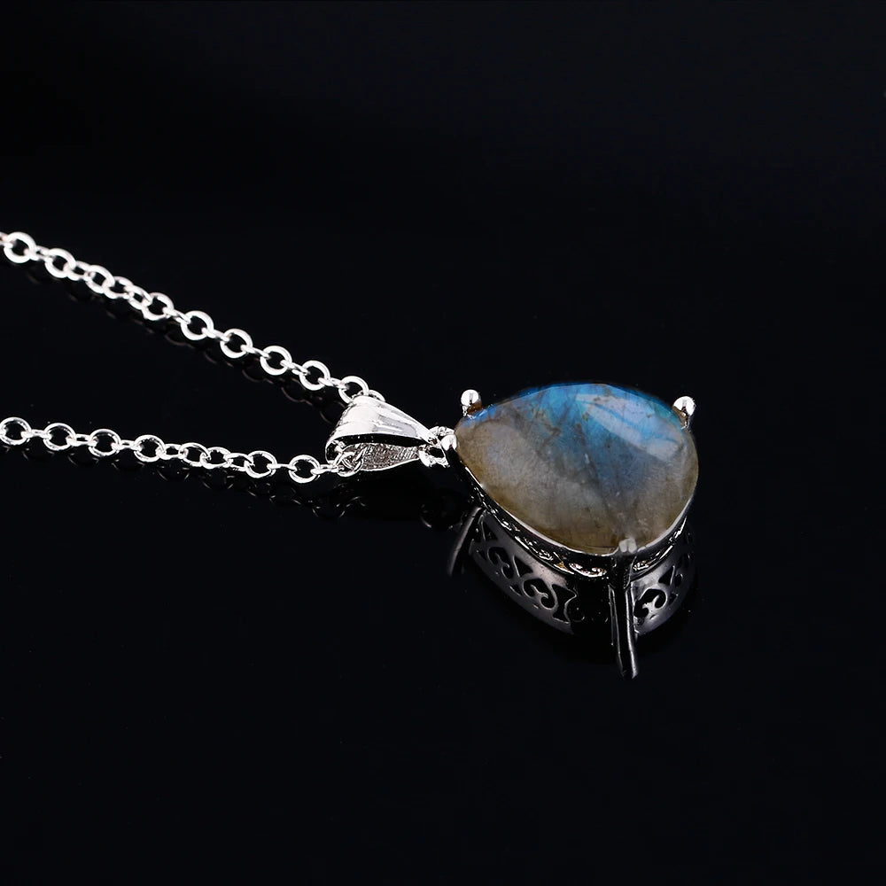 Labradorite Teardrop Pendant Necklace – Natural Stone Silver Magic Labradorite Teardrop Pendant Necklace – Natural Stone Silver Magic Necklace