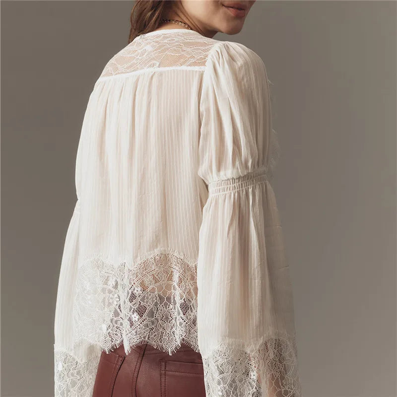 Sheer Ruffle Gypsy Lace Blouse