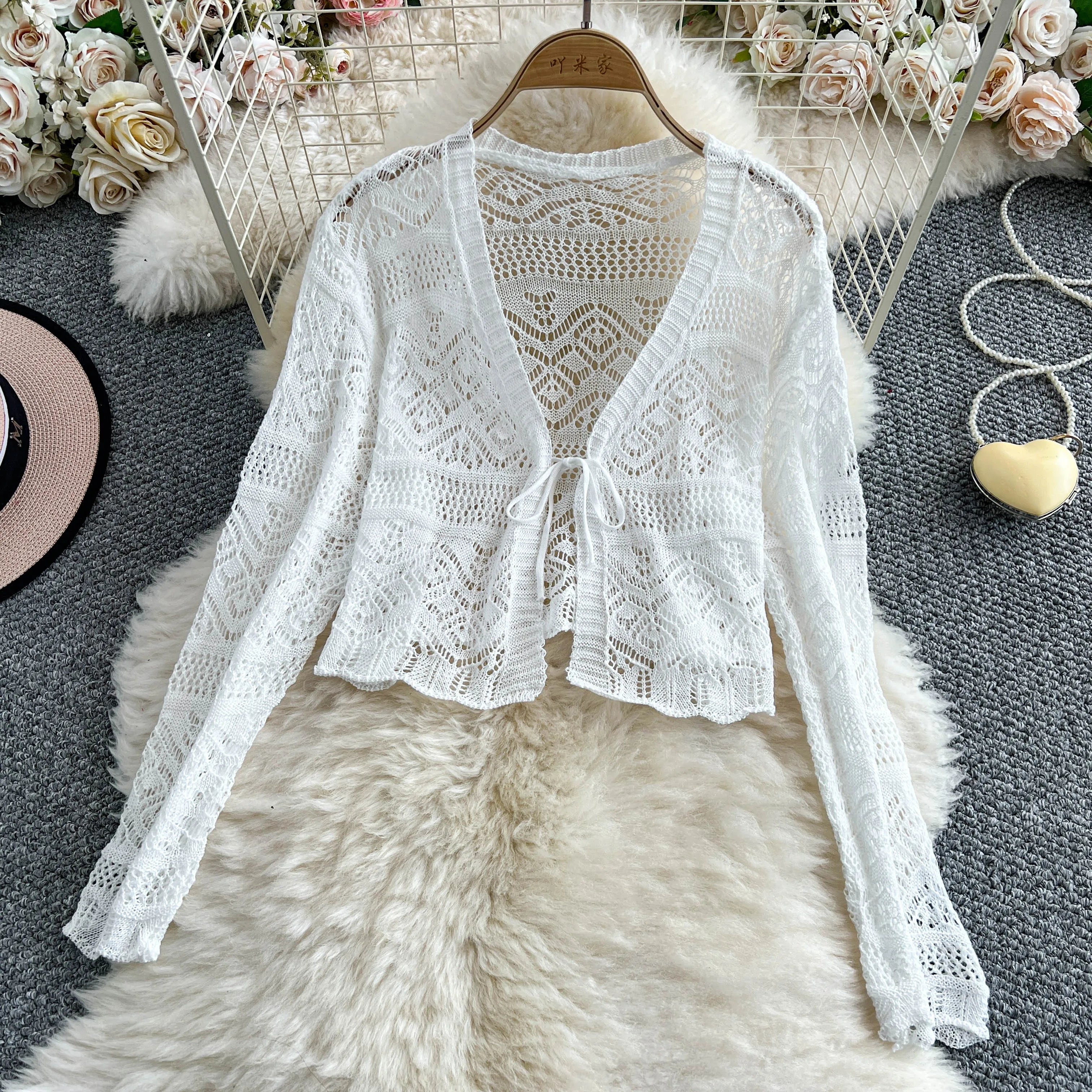 Crochet Lace Tie-Front Cardigan | Boho Festival Layer in 6 colours