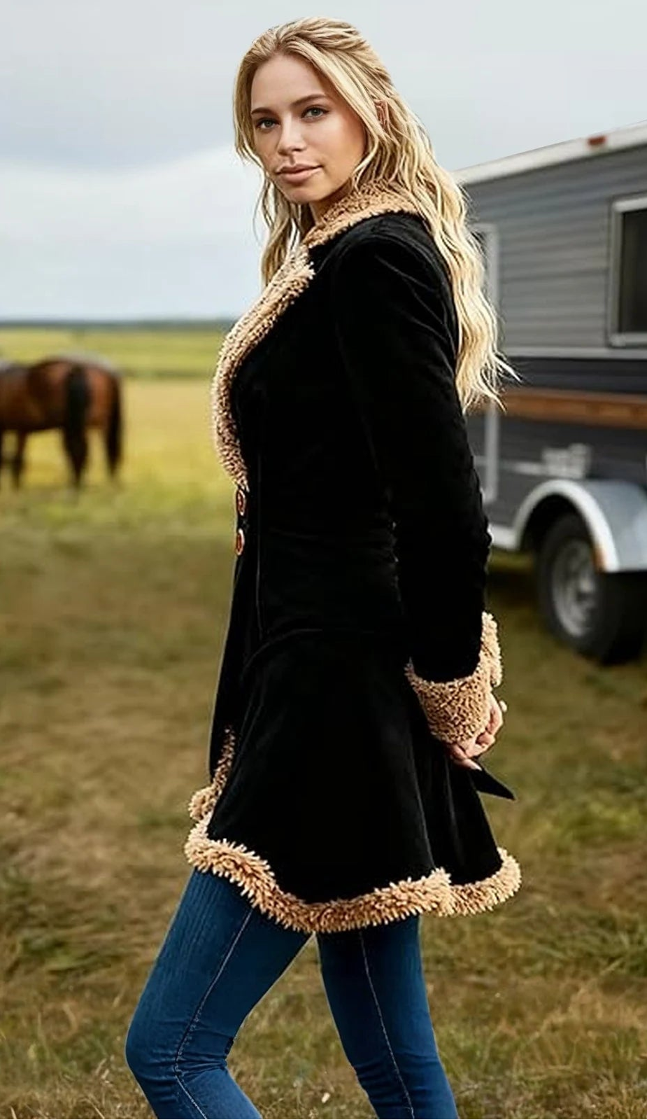 Vintage Penny Lane Faux Shearling Coat – Brown or Black