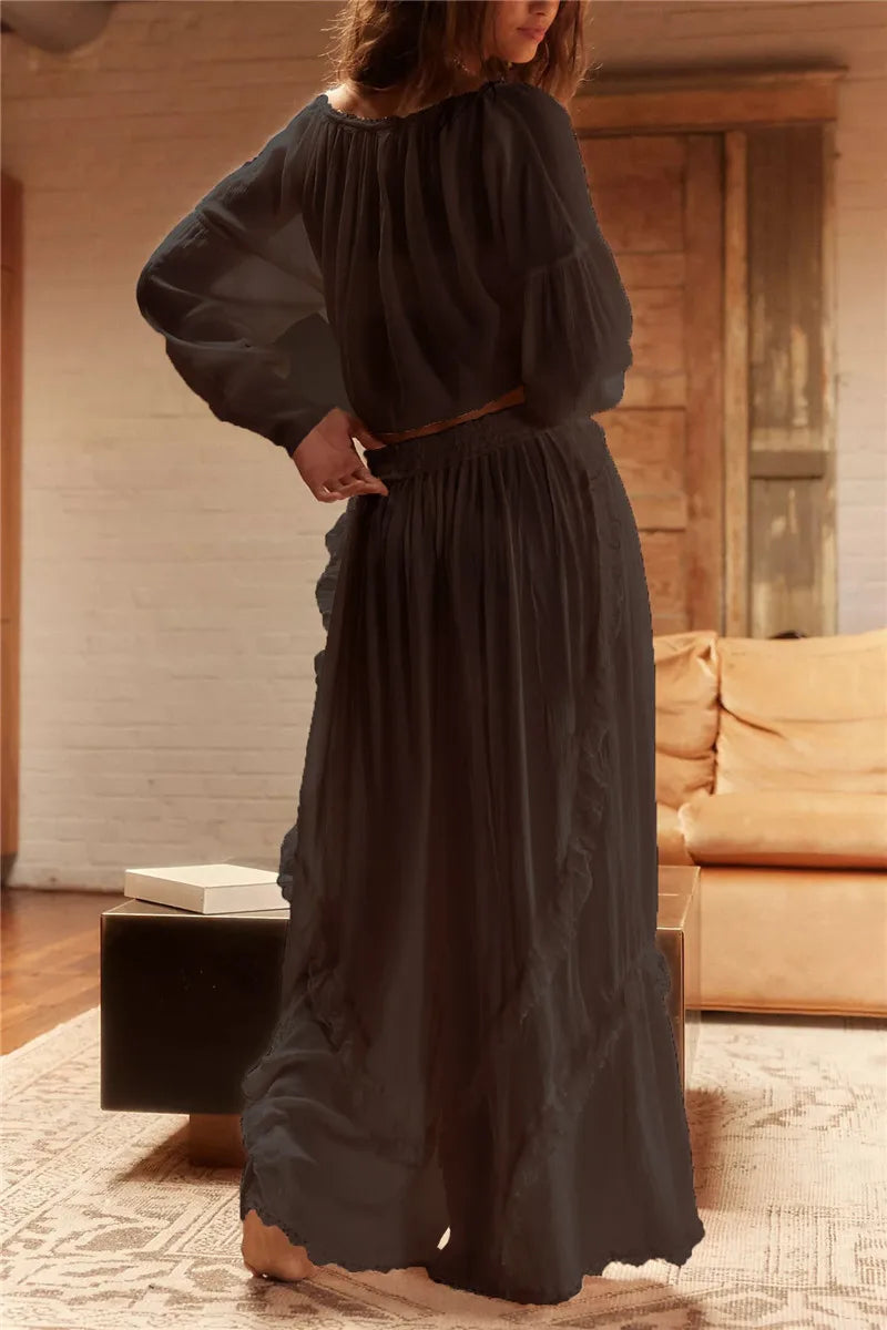 Sheer Lace Ruffle Lounge Set