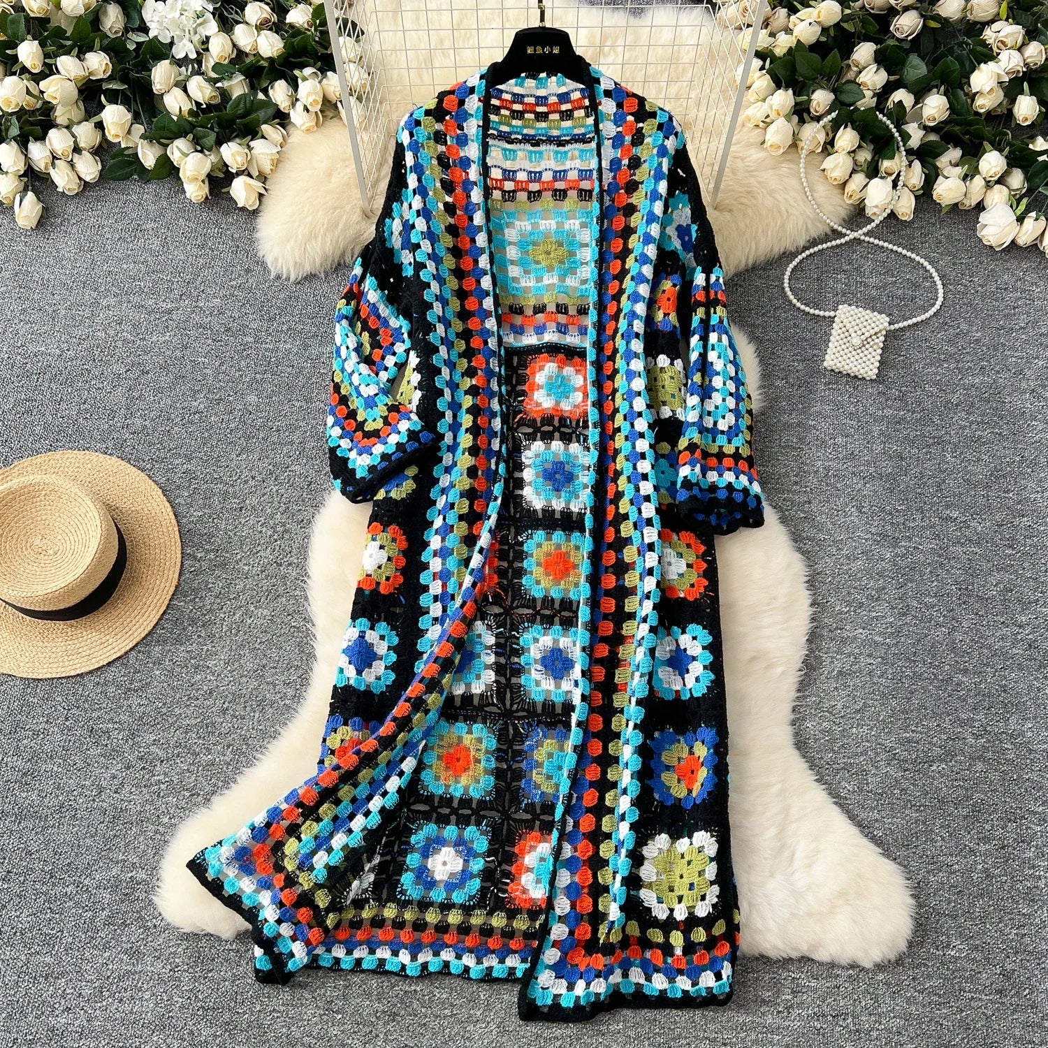 Basics Long Sleeves Vintage Hollow Out Hook Flower Chic Embroidered Knitted Cardigan Top Bohemian Vacation High Street Clothing