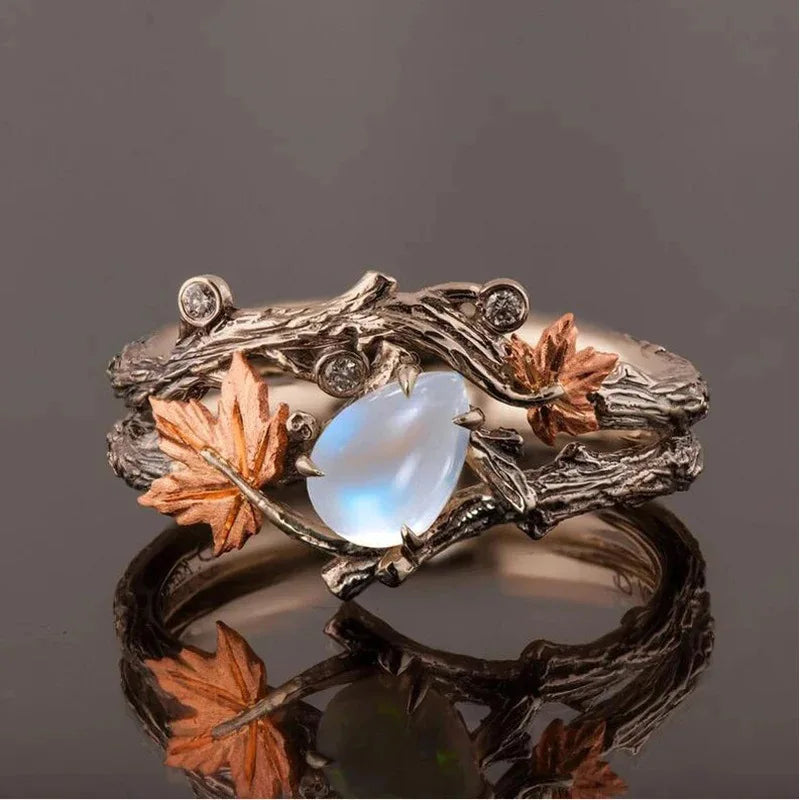 Enchanted Forest Moonstone Leaf Ring – Adjustable Signature Piece Signature Ring Enchanted Forest Moonstone Leaf Ring – Adjustable Signature Piece Rings