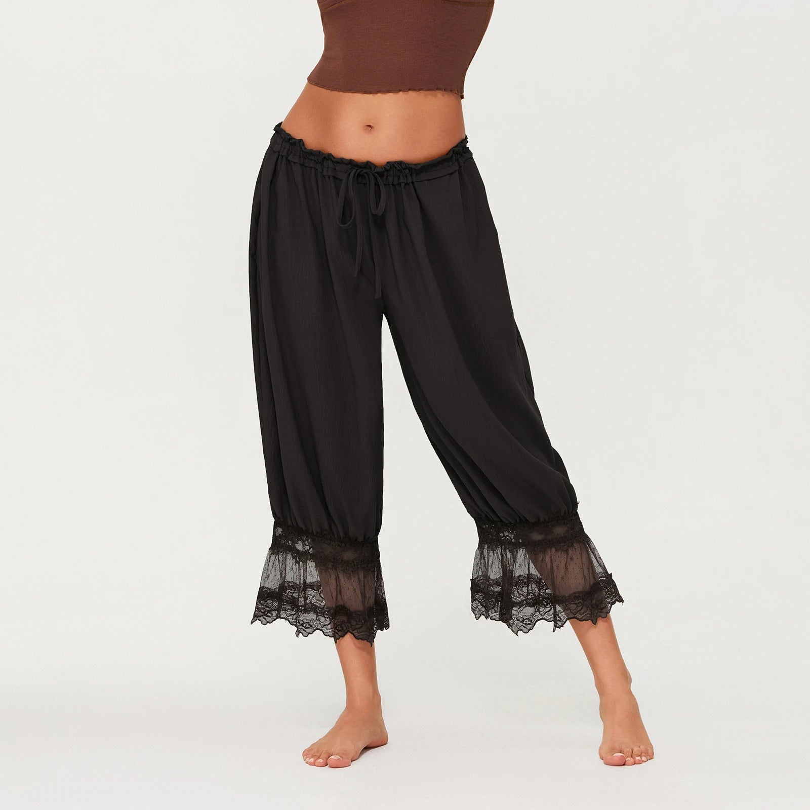 Boho Gypsy Lace Hem Harem Pants