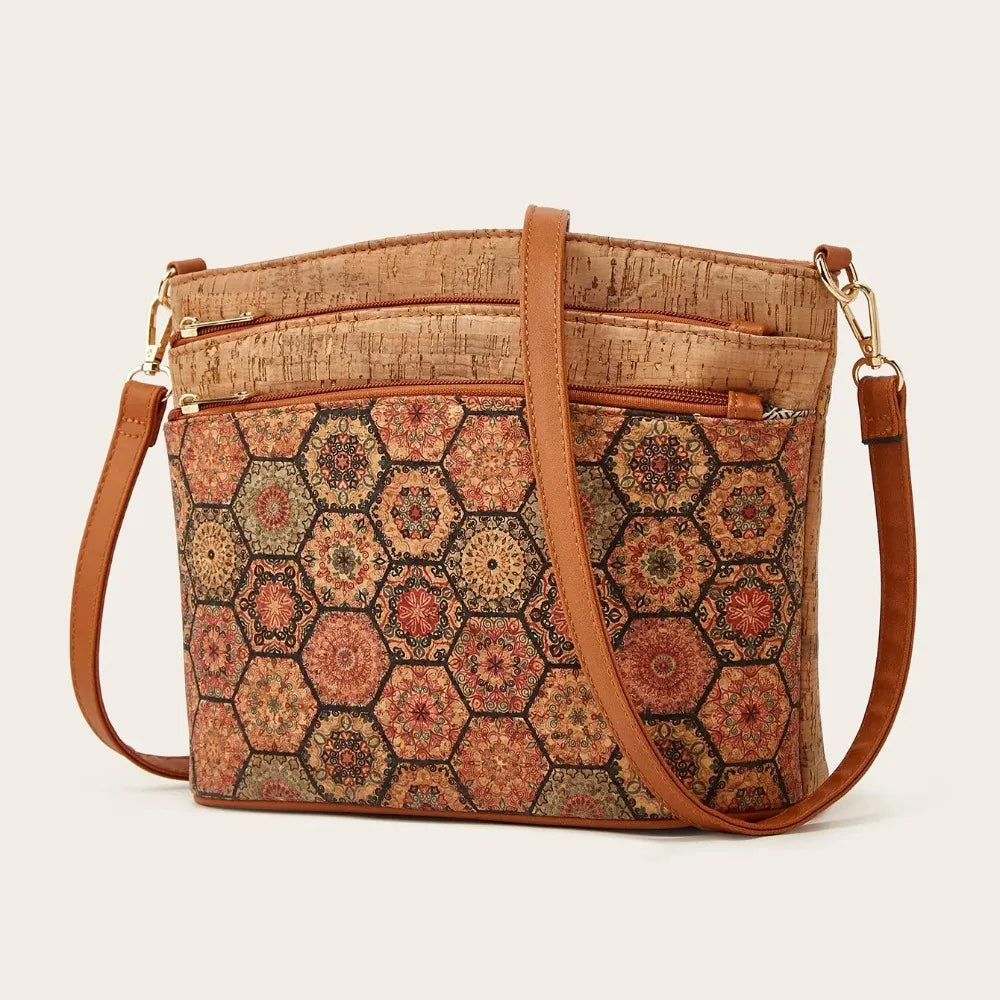 Retro Boho Women's Shoulder Bag Kraft Paper Medium Size Multi-Pocket Casual Gypsy Hippie Ibzia Ethnic Vintage Chic Side Bag