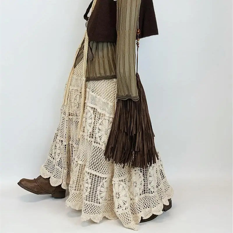 Floral Crochet Lace Maxi Dress – Boho Gypsy Layering Gown (Cream) Floral Crochet Lace Maxi Dress – Boho Gypsy Layering Gown (Cream) Dress