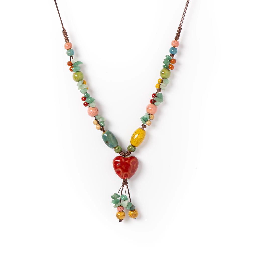 Rainbow Heart Ceramic Pendant Necklace – Handmade Boho Treasure Handmade Boho Treasure Rainbow Heart Ceramic Pendant Necklace – Handmade Boho Treasure Necklace