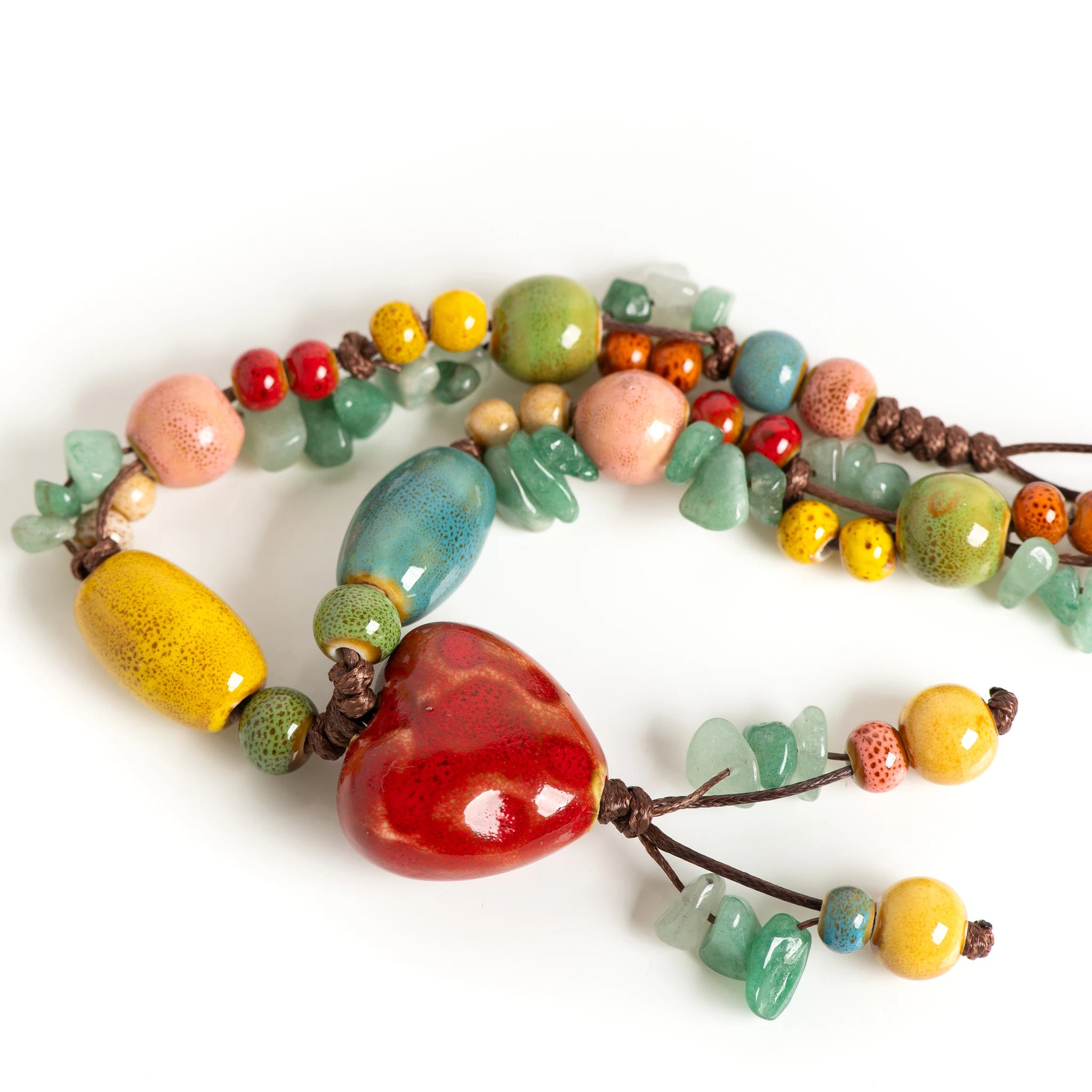 Rainbow Heart Ceramic Pendant Necklace – Handmade Boho Treasure Rainbow Heart Ceramic Pendant Necklace – Handmade Boho Treasure Necklace