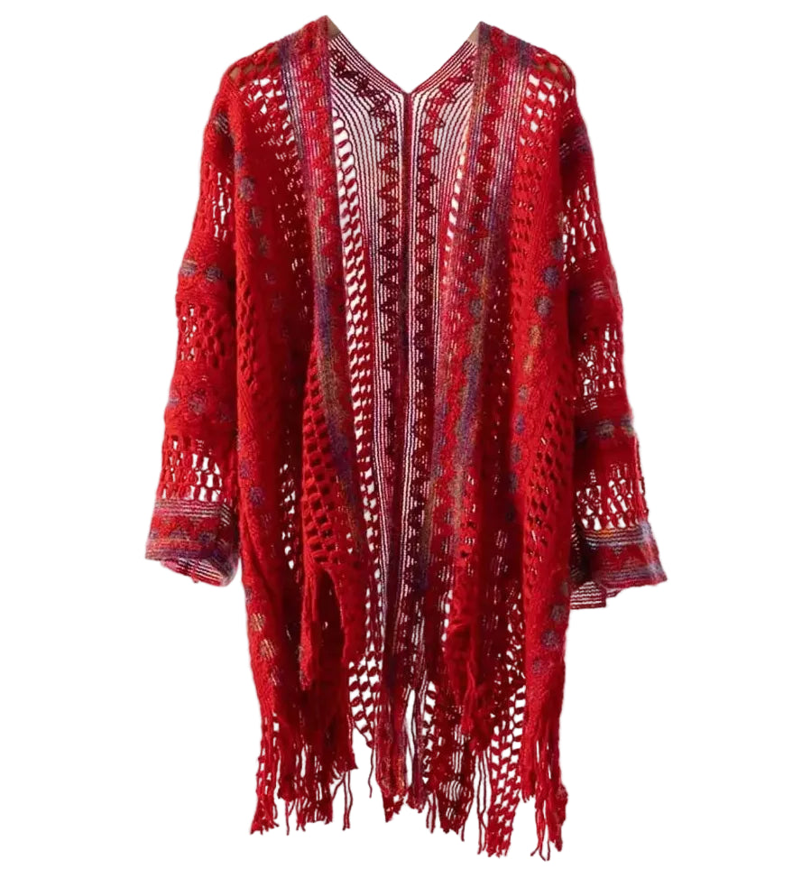Fringed Crochet Kimono Cardigan | Boho Festival Layer