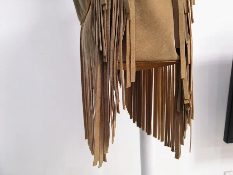 Women Fashion Leather Fringes Hobo Shoulder Bag 2025 Female Casual Suede Big Capacity Tassel Gypsy Hippie Boho Ibiza Slouchy Bag