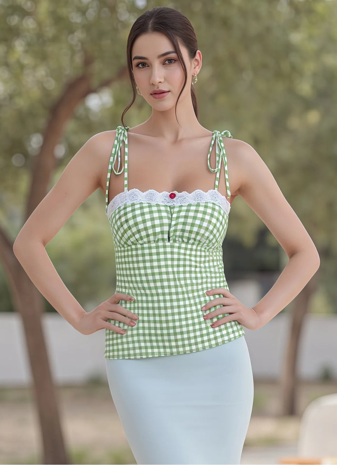 Gingham Lace Heart Camisole Top – Coquette Cottagecore Sweetheart
