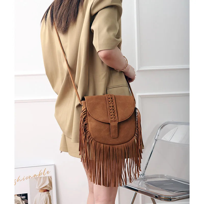 Faux Suede Leather Hippie Gypsy Boho Bag Women's Handbags Bag Vintage Fringe Tassel Bohemian Bag Women Shoulder Crossbody Bags