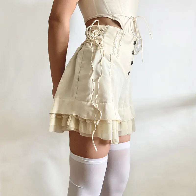Ivory Corset Lace-Up Mini Shorts – Victorian Coquette Bloomers