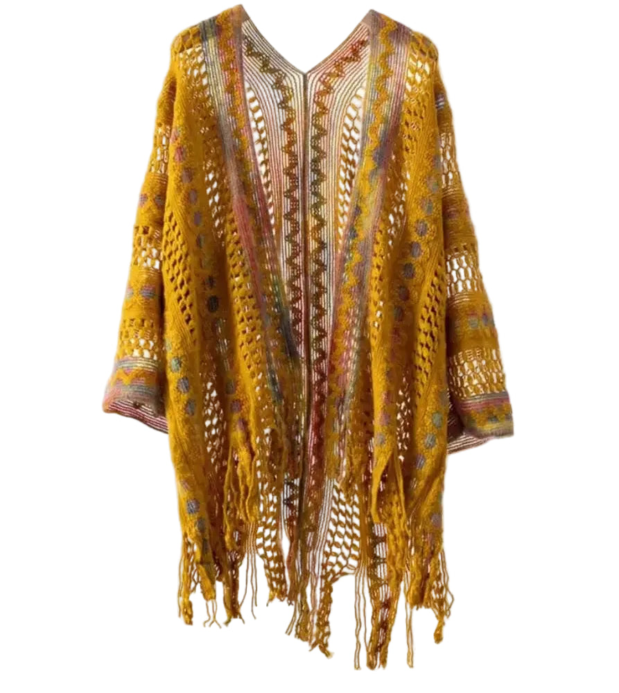 Fringed Crochet Kimono Cardigan | Boho Festival Layer