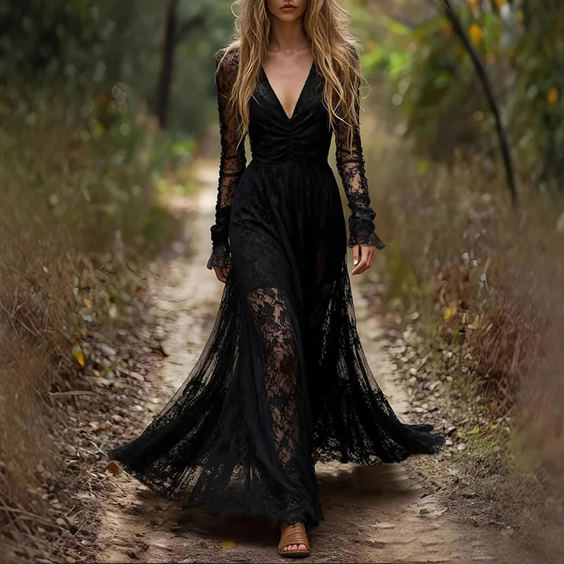 Midnight Spell Lace Maxi Dress – Black or Antique Cream (Gypsy Spirit Icon)
