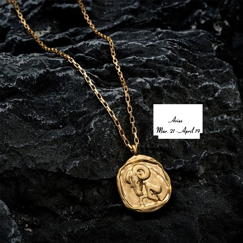 Zodiac Coin Talisman Necklace – Titanium Steel Antique Gold (Choose Your Star Sign) Gold Aries Zodiac Coin Talisman Necklace – Titanium Steel Antique Gold (Choose Your Star Sign) Necklace