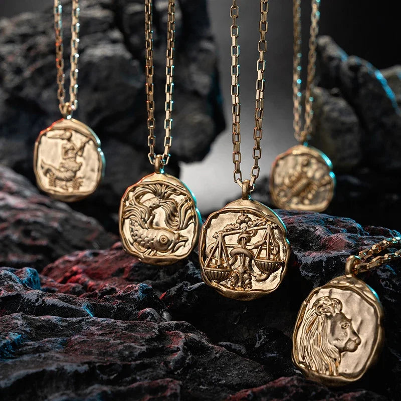 Zodiac Coin Talisman Necklace – Titanium Steel Antique Gold (Choose Your Star Sign) Zodiac Coin Talisman Necklace – Titanium Steel Antique Gold (Choose Your Star Sign) Necklace