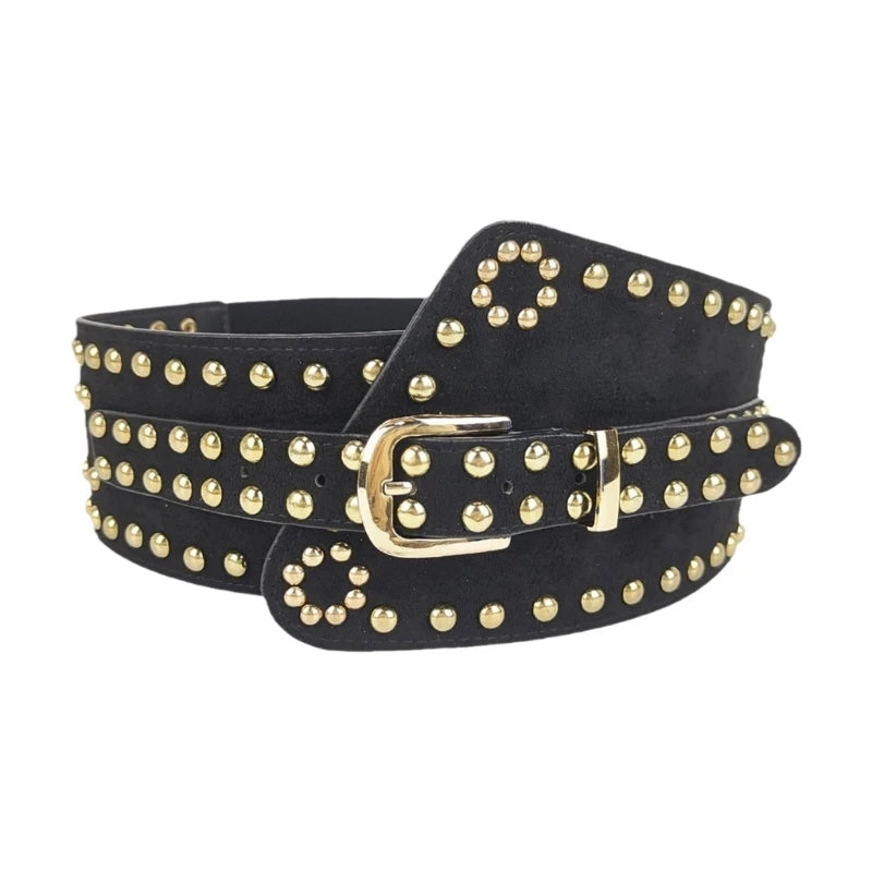 Studded Suede Corset Belt – Asymmetric Boho Cincher (Black / Tan / Brown) Black Studded Suede Corset Belt – Asymmetric Boho Cincher (Black / Tan / Brown) Belts