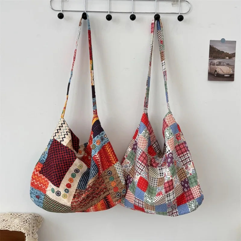 Patchwork Corduroy Tote Bag – Boho Slouchy Shoulder (Pattern 1 / Pattern 2) Patchwork Corduroy Tote Bag – Boho Slouchy Shoulder (Pattern 1 / Pattern 2) Bags