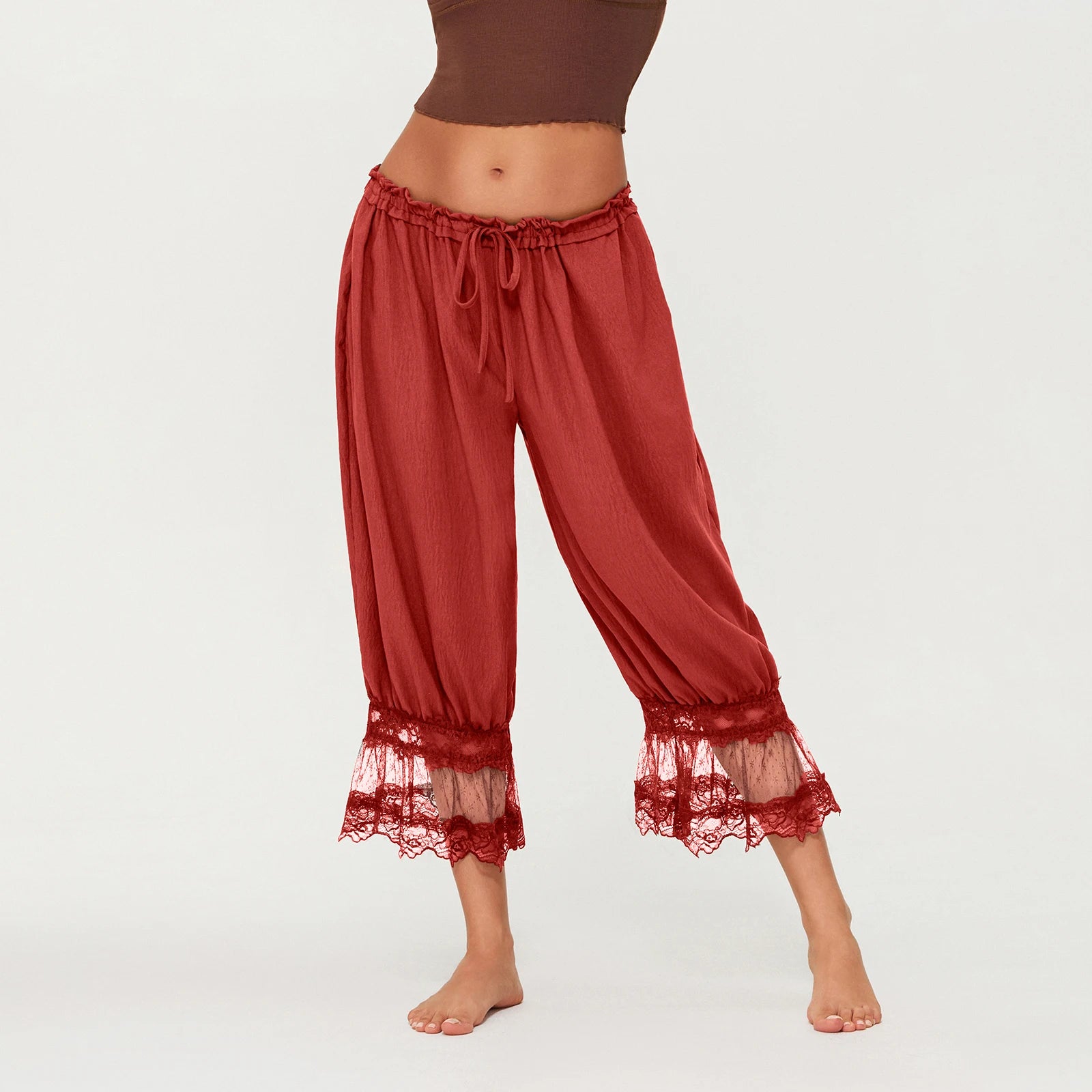 Boho Gypsy Lace Hem Harem Pants