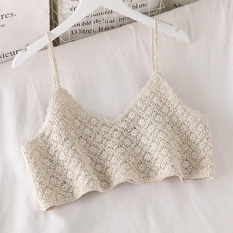 Crochet Cami Crop Top – Boho Summer Lace (Cream) Cream One Size Crochet Cami Crop Top – Boho Summer Lace (Cream) Vests
