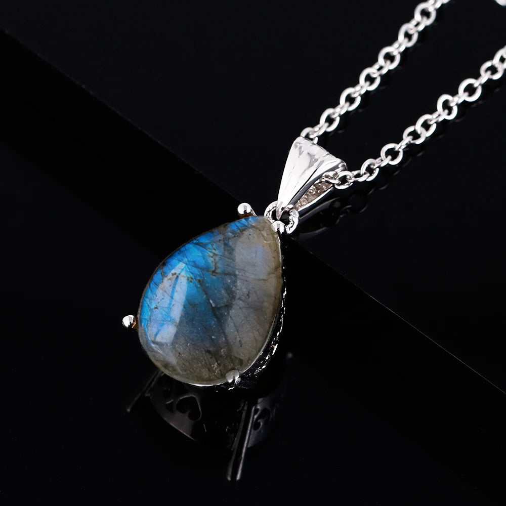 Labradorite Teardrop Pendant Necklace – Natural Stone Silver Magic Labradorite Teardrop Pendant Necklace – Natural Stone Silver Magic Necklace