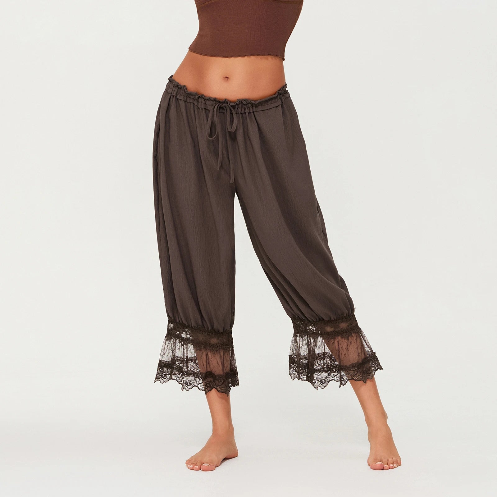 Boho Gypsy Lace Hem Harem Pants