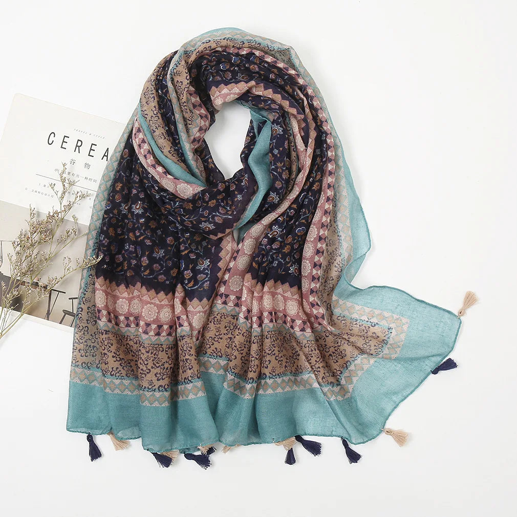 Dreamer Tassel Shawl – 5 Boho Prints (The Scarf You’ll Live In All Year) Teal Border 180-90cm Dreamer Tassel Shawl – 5 Boho Prints (The Scarf You’ll Live In All Year) Scarves