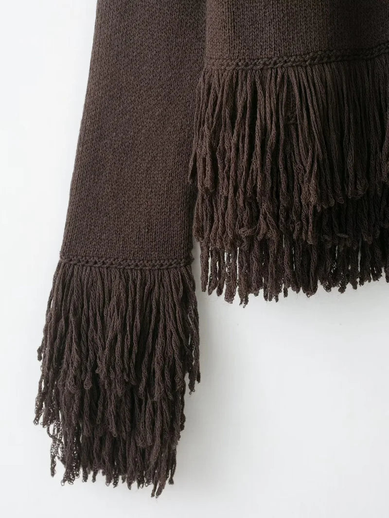 Fringed Cropped Cardigan – Boho Layering Essential (Burgundy / Black / Chocolate) Fringed Cropped Cardigan – Boho Layering Essential (Burgundy / Black / Chocolate)