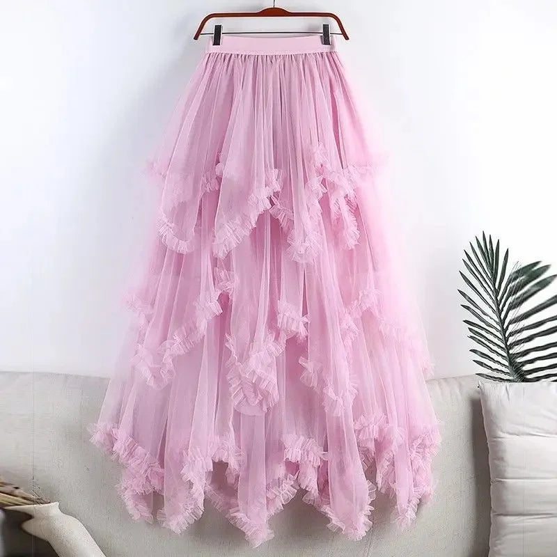 Tiered Tulle Lace Ruffle Skirt | Boho Festival High-Low