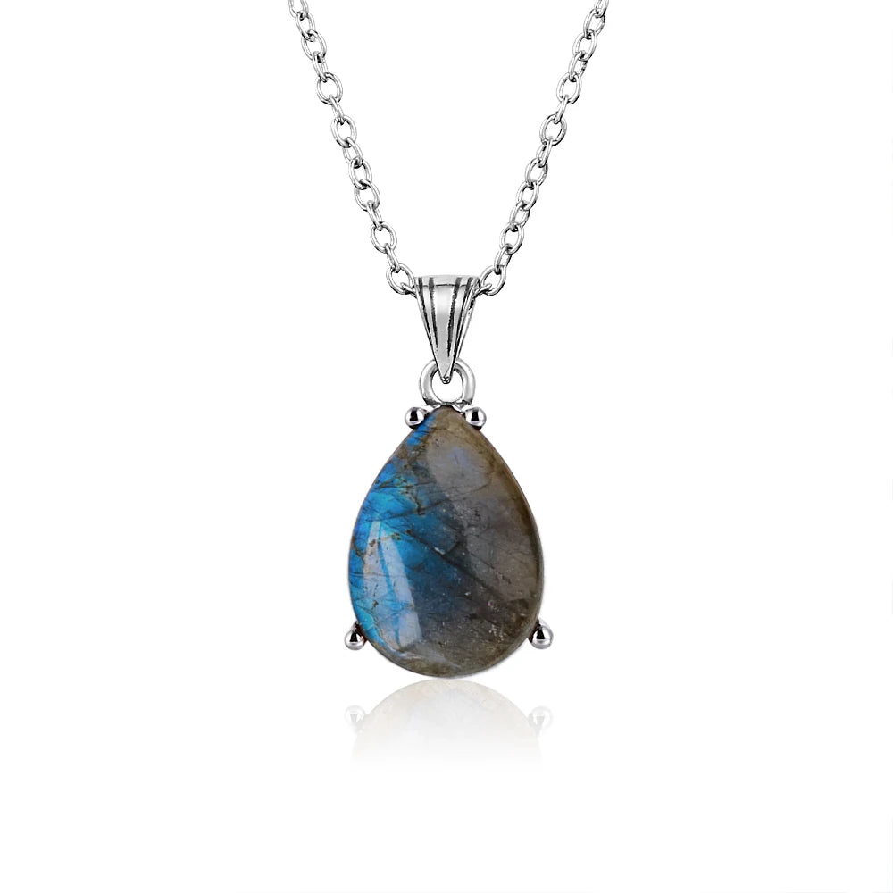 Labradorite Teardrop Pendant Necklace – Natural Stone Silver Magic Natural Stone Silver Magic Necklace Labradorite Teardrop Pendant Necklace – Natural Stone Silver Magic Necklace
