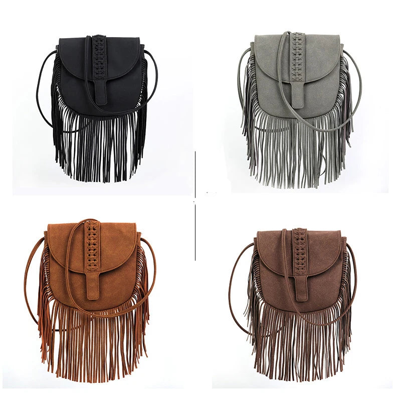 Faux Suede Leather Hippie Gypsy Boho Bag Women's Handbags Bag Vintage Fringe Tassel Bohemian Bag Women Shoulder Crossbody Bags