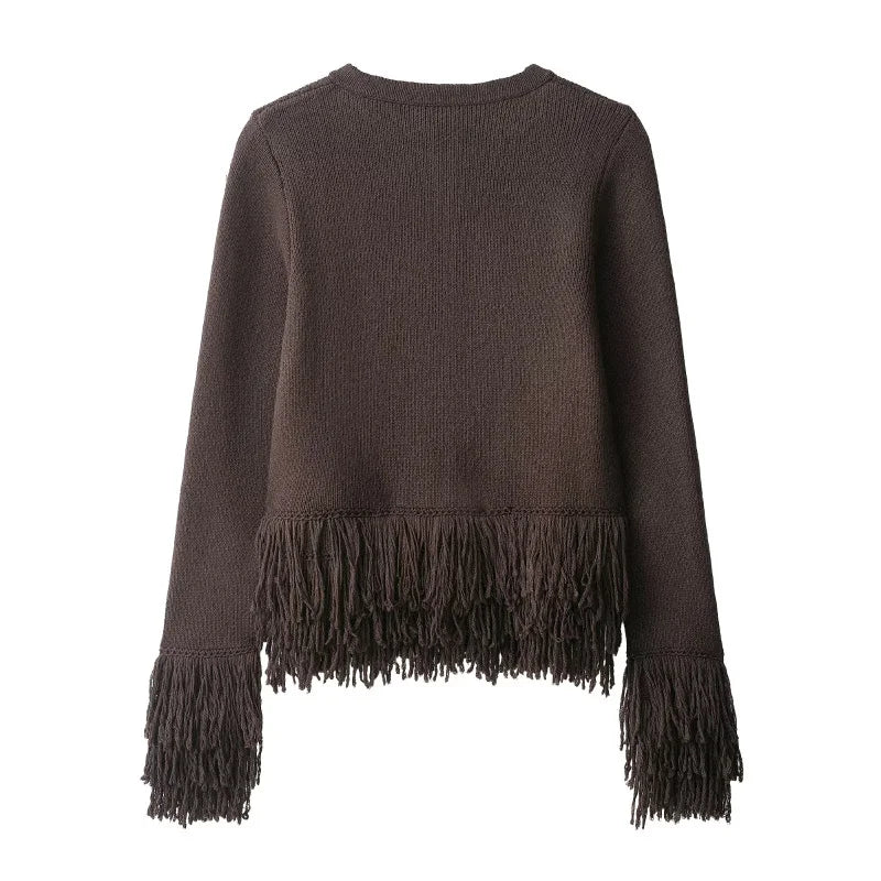 Fringed Cropped Cardigan – Boho Layering Essential (Burgundy / Black / Chocolate) Fringed Cropped Cardigan – Boho Layering Essential (Burgundy / Black / Chocolate)