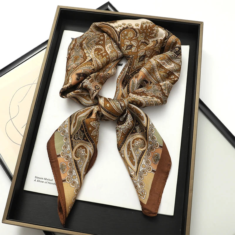 Luxe Bohemian Silk Neck Scarf – 8 Signature Prints (The One Everyone Will Ask You About) Caramel Paisley 70x70cm Luxe Bohemian Silk Neck Scarf – 8 Signature Prints (The One Everyone Will Ask You About) Scarves